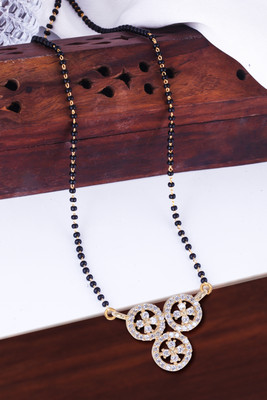MEENAZ Mangalsutra for women Simple Design Short Chain Ad golden magalsutra 1 gram gold Brass, Copper, Metal, Crystal, Stone Mangalsutra