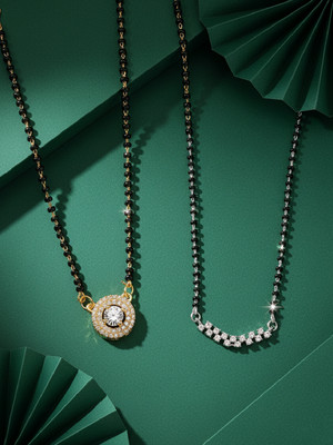 Adiva Set of 2 Gold & Silver-Plated Circular CZ Stone Mangalsutra Stylish Beads Design Brass Mangalsutra