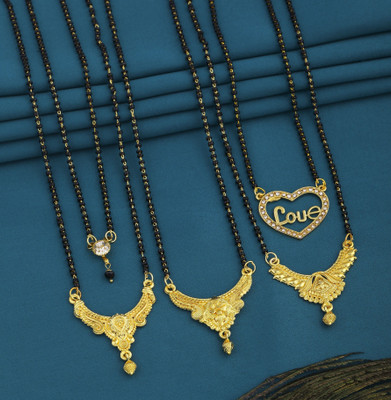 VEMISHTI combo of 5 Brass, Crystal Mangalsutra