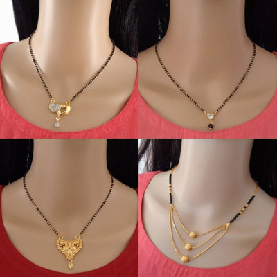 Dency Designer Alloy Gold Plated Mangalsutra For Women and Girls Pack of 4 Alloy Mangalsutra