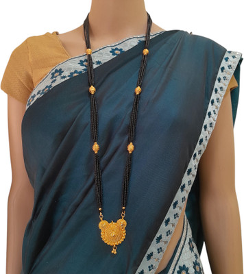 Swroop Designer Bridal Black Bead Heavy Big Pendant 34 Inch Extra Long Mangalsutra 46 Alloy Mangalsutra