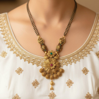 BeMine Jewellery Antique Gold Plated Traditional Indian Mangalsutra for Women Brass Mangalsutra