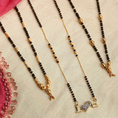 ZENEME Gold Plated American Diamond Mangalsutra Tanmaniya Combo For Women Alloy Mangalsutra