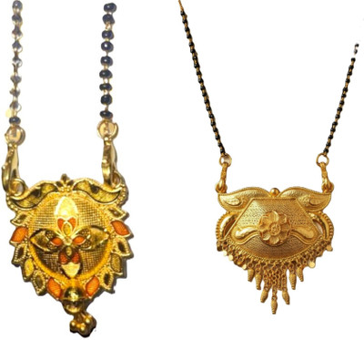 Komea Jewels Traditional Black Bead Mangalsutra with Stylish Pendant for Women Alloy Mangalsutra