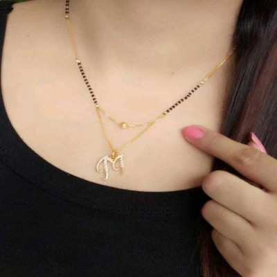 SATJEWEL Excellent Finished M Letter Diamond For Women's Alloy Mangalsutra