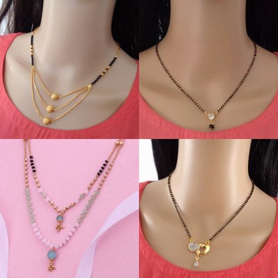 Dency Designer Brass Gold Plated Mangalsutra For Women and Girls Pack of 4 Brass Mangalsutra
