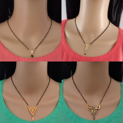 Dency Designer Alloy Gold Plated Mangalsutra For Women and Girls Pack of 4 Alloy Mangalsutra