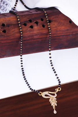 MEENAZ Mangalsutra for women Simple Design Short Chain Ad golden magalsutra 1 gram gold Brass, Copper, Metal, Crystal, Stone Mangalsutra