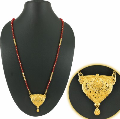 Savni 1 gram Gold Mangalsutra With Long Red Beads Chain for Women Copper Mangalsutra