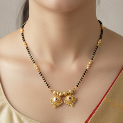 BeMine Jewellery Maharashtrian Dual Vati Gold Plated Mangalsutra Brass Mangalsutra