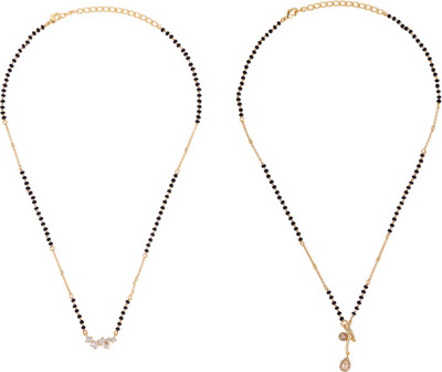 Saloni Fashion Jewellery Gold Plated Combo Set of 2 Black Beaded Adjustable Chain Mangalsutra For Women Brass Mangalsutra