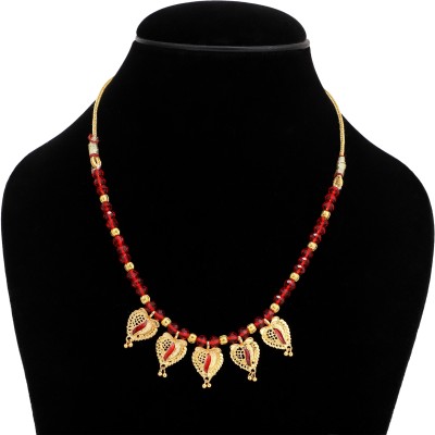Astrodidi Gold Plated Red Beads Mangalsutra Consists 5 Heart Pendants For Women (MS62) Brass Mangalsutra