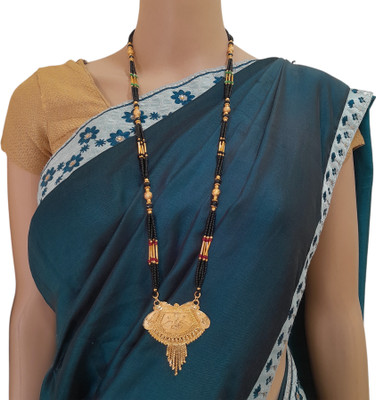 Swaroop Designer Bridal Black Bead Heavy Big Pendant 34 Inch Extra Long Mangalsutra 128 Alloy Mangalsutra