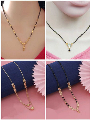 Bhumi09 Bhumi09 Fancy Combo of 4 Dailwear AD Stylish Gold Plated Mangalsutra for Women Brass Mangalsutra