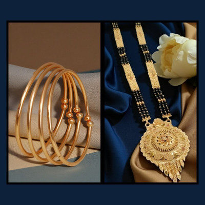 REEWAZIMPERIAL Royal Grace 30 Inch Big Pendant Mangalsutra with Adjustable Bangles Brass Mangalsutra