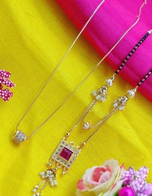 ramanient Gold Plated American Diamond mangalsutra and diamond chain pandant Alloy Mangalsutra