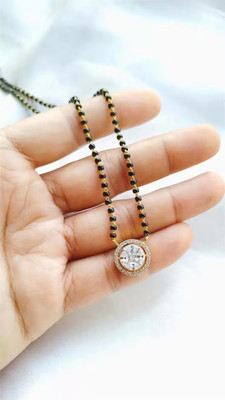 DIVINOOR Beautiful Attractive Design AD Mangalsutra with 18 Inch Gold Plated Black Chain Alloy Tanmaniya