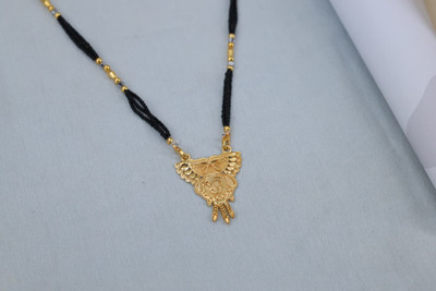 OmVastraa Om Vastra Women's Gold Plated Mangalsutra With Black Beads Long Chain (26 Inch) Brass Mangalsutra