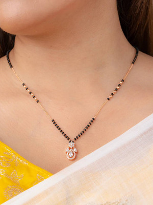 RADHETEXFAB American Diamond with white Crystal and Pearl for women Brass, Copper Mangalsutra
