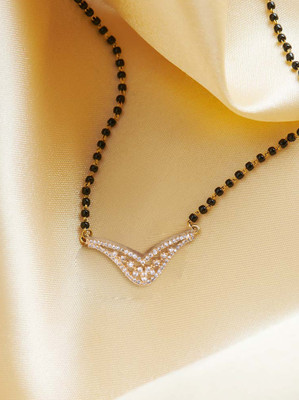 MEENAZ Mangalsutra for women Simple Design Short Chain Ad golden magalsutra 1 gram gold Brass, Copper, Metal, Crystal, Stone Mangalsutra