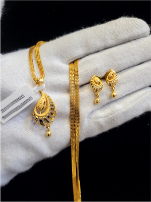 Ansh Enterpris Pendant with Earring Gold Palted For Women Brass Mangalsutra