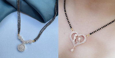 Temora Fancy Designer Women's Silver Plated Mangalsutra Pendant with Chain Alloy Mangalsutra