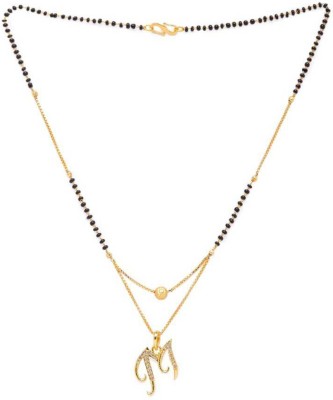 BR FAB mangalsutra M letter gold plated pendant locket for girls/women alloy design new model 18 INCH short-long stylish Traditional fashionable chain alphabet name mangalsutras Alloy Mangalsutra Brass Mangalsutra