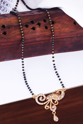 MEENAZ Mangalsutra for women Simple Design Short Chain Ad golden magalsutra 1 gram gold Brass, Copper, Metal, Crystal, Stone Mangalsutra