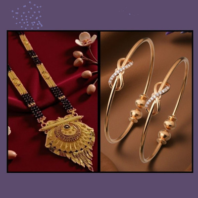 REEWAZIMPERIAL Royal Grace 30 Inch Big Pendant Mangalsutra with Adjustable Bangles Brass Mangalsutra