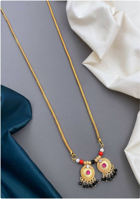 JK Fashion Traditional Gold-Plated pendant Mangalsutra Necklace with Black Beads for Women Alloy Mangalsutra