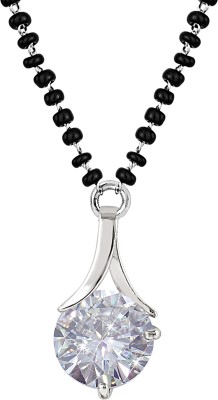 TAP Fashion Mangalsutra Cz Cubic Zircon Solitaire Pendant with Black Beaded Chain Brass Mangalsutra
