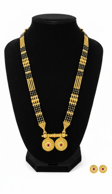 Aakar Collection Traditional Gold Plated Maharashtrian Mangalsutra with Earrings for Women Alloy Mangalsutra