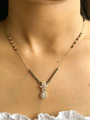 RADHETEXFAB American Diamond with white Crystal and Pearl for women Brass, Copper Mangalsutra