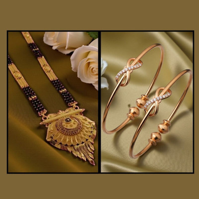 REEWAZIMPERIAL Royal Grace 30 Inch Big Pendant Mangalsutra with Adjustable Bangles Brass Mangalsutra