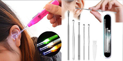 BZILO Ear wax Remover with LED Flashlight Earpick 2 pack + Ear Wax Cleaner Kit M_141(1 g, Set of 1)
