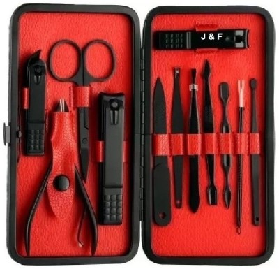 J & F 12 in 1 Manicure Tool Kit With Black Leather Case(250 g, Set of 12)
