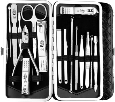 Beaute Secrets 16 in 1 Stainless Steel Manicure Pedicure Set Nail Cutter Scissors Care Set Tweezers Knife Ear Pick Eyebrow Scissors Utility Tools Grooming Kits with Leather Case(16 ml, Set of 16)