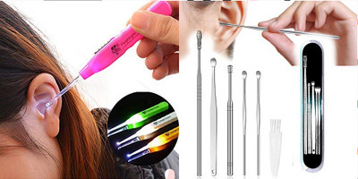 BZILO Ear wax Remover with LED Flashlight Earpick 2 pack + Ear Wax Cleaner Kit M_94(1 g, Set of 1)