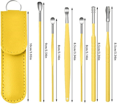 asija makeovers High Quality 6 Pcs Ear Cleaning Tools Kit Set With Leather Pouch ( yellow)(6 ml, Set of 6)