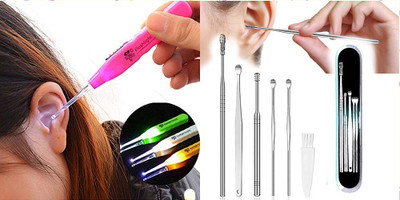 BZILO Ear wax Remover with LED Flashlight Earpick 2 pack + Ear Wax Cleaner Kit M_107(1 g, Set of 1)