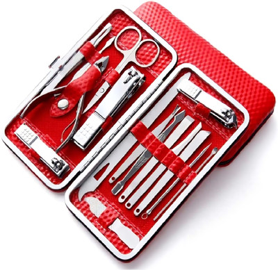 BELLA HARARO 16 in 1 Stainless Steel Manicure Pedicure Set Nail Cutter Scissors Care Set Tweezers Knife Ear Pick Eyebrow Scissors Utility Tools Grooming Kits with Red Leather Case(16 ml, Set of 16)