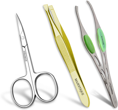 MAJESTIQUE Eyebrow Plucker with Nail Scissors for Eyebrows and Hair Facial Twizzer - 3Pcs(80 g, Set of 3)
