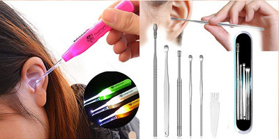 BZILO Ear wax Remover with LED Flashlight Earpick 2 pack + Ear Wax Cleaner Kit M_168(1 g, Set of 1)
