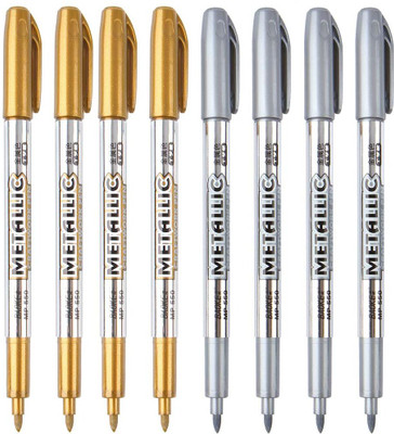 URBAN BOX Gold & SIilver Metallic Permanent Markers for Artist Illustration,Crafts,Fabric(Set of 8, Gold & Silver)