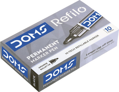 DOMS REFILO PERMANENT MARKER PEN BLACK(Set of 10, Black)
