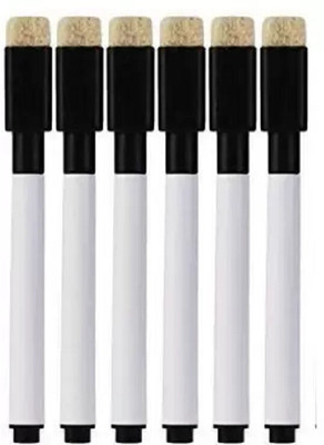 DEZIINE Set of 6 Black Magnetic Whiteboard Pen Erasable Marker Office School Stationery(Set of 6, White, Black)