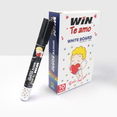 Win Te amo White Board Marker | 10 Pcs Black Ink | Easily Eraseable Ink | Refillable Upto 20 Times | Ideal for School, Office & Business Use| Budget friendly(Set of 10, Black)