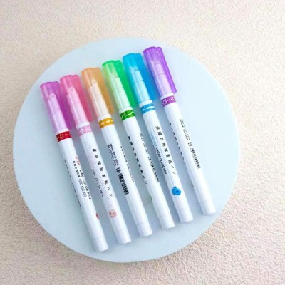 Paper Bear 6 Colored Cute Outline Curve Highlighters Pens(Set of 6, Multicolor)