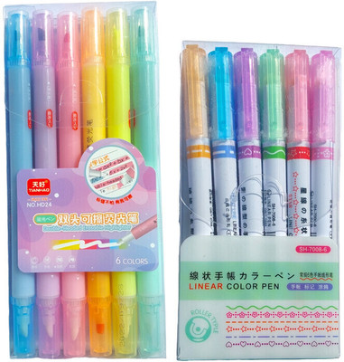 HARDSOSH Highlighter Combo 6 Erasable Highlighter + 6 Linear Curve Highlighters(Set of 12, Multicolor)
