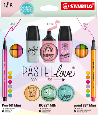 Stabilo Pastellove Pen Set - Fineliners, Premium Felt Tip Pens & Highlighters Gift Set(Set of 18, Multicolor)